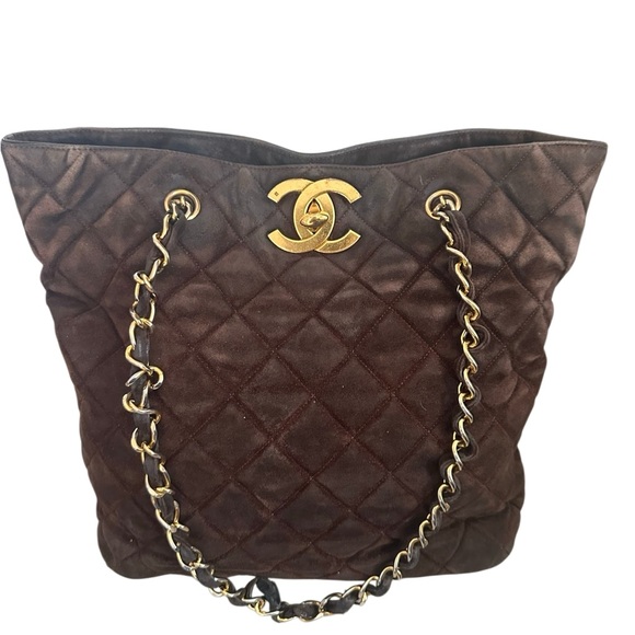 CHANEL Dark Brown Quilted Tote with Gold Chain - Picture 3 of 16